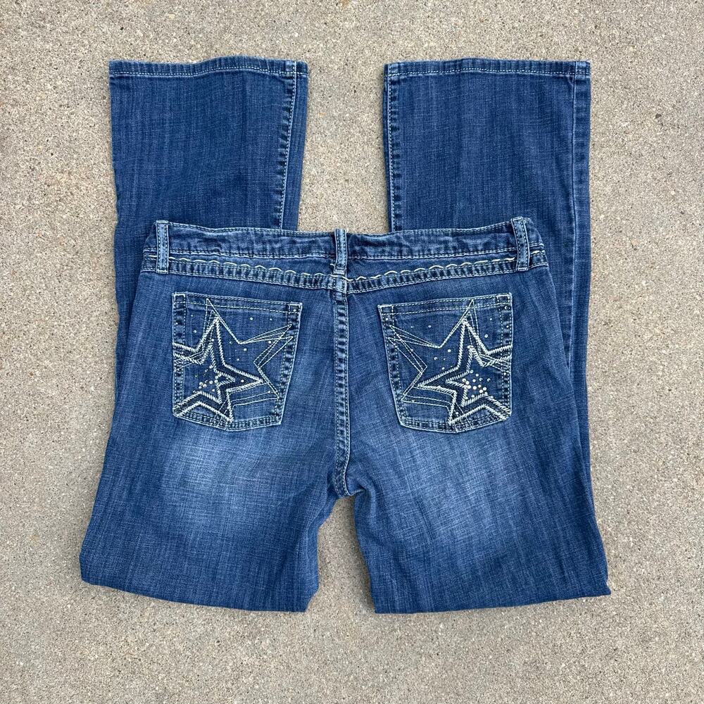 Y2K Wrangler Rock 47 Ultra Low Rise Boot Cut Blue Jeans 11x32 READ